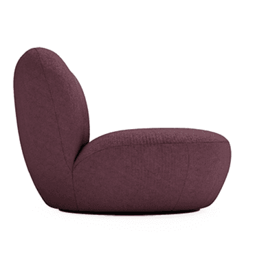 A plush, upholstered armchair shown in profile against a black background. The chair features a curved, organic silhouette with a rounded seat and a slightly angled backrest. The upholstery appears to be a textured fabric. — 3D model