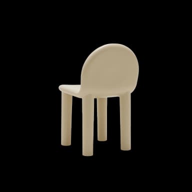 A minimalist, monolithic stool or small side table with a rounded, semicircular top and four integrated cylindrical legs, crafted from a light beige molded material. — 3D model