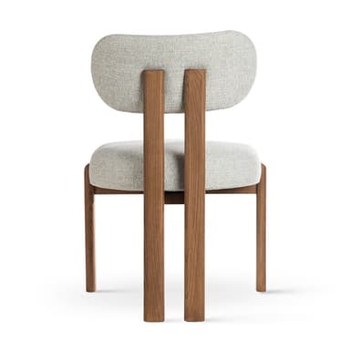 An armless contemporary dining chair featuring a solid dark wood frame and light grey fabric upholstery. The seat is a rectangular cushion, and the backrest is a rounded, padded panel. The chair stands on four straight, square-profile wooden legs, with visible joinery connecting them to the seat frame. — 3D model
