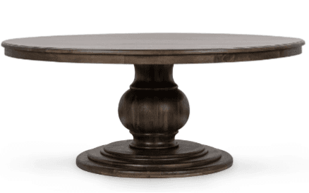 A round dining table with a pedestal base. The table features a thick, solid top and a decorative, turned pedestal that rests on a multi-tiered circular base. The overall design suggests a classic or traditional style. — 3D model