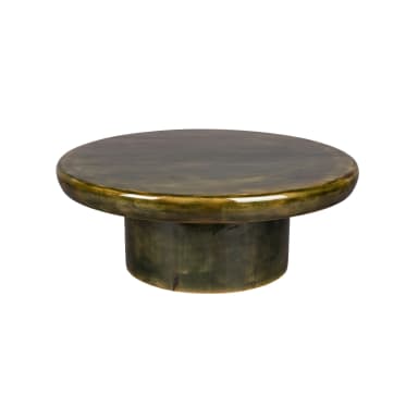 A circular coffee table with a dark green, polished top and a cylindrical base. The material has a marbled pattern. — 3D model