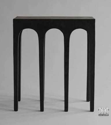 A black console table with a rectangular top and three arched openings forming its legs. The design is minimalist and modern. — 3D model