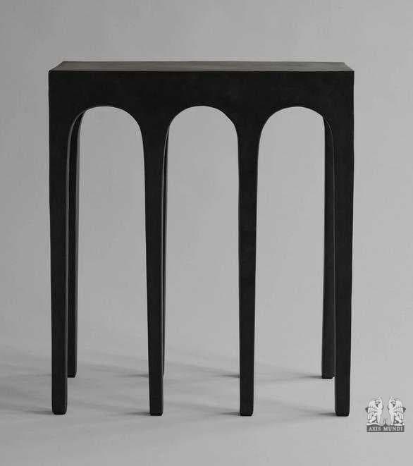 A black console table with a rectangular top and three arched openings forming its legs. The design is minimalist and modern. — 3D model