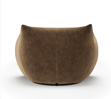 A plush, upholstered armchair with a distinctive rounded silhouette and gently curved arms that taper to a point. The backrest is high and also curves inwards. The overall design suggests a modern, organic aesthetic. — 3D model