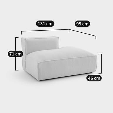 A modular sofa section with a low profile and plush cushioning. It features a single armrest or back support rising vertically from the seat, with a distinct seam line around the perimeter of the base and the seat cushion. The upholstery appears to be a textured fabric with a ribbed pattern. — 3D model