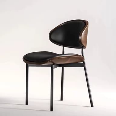 A modern side chair with a curved wooden frame that supports a black upholstered seat and backrest. The chair has slender, dark metal legs that provide support. — 3D model