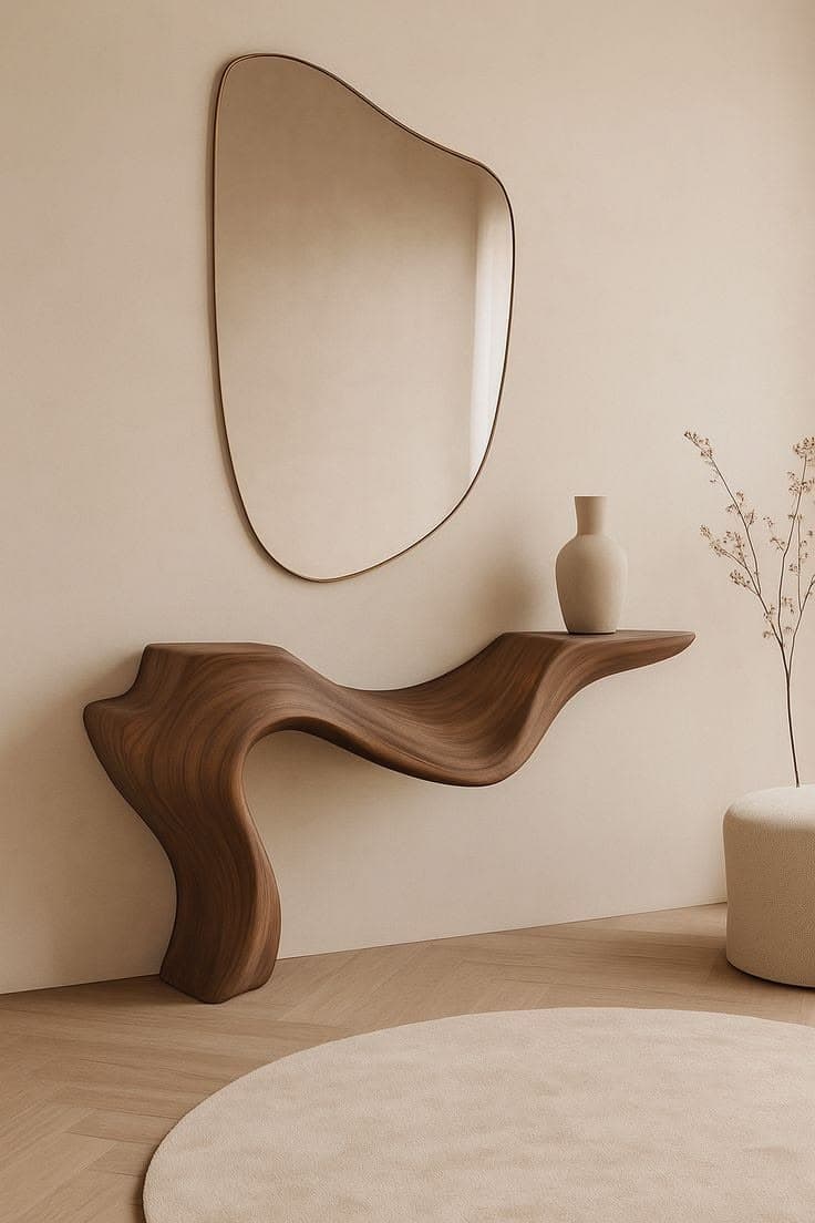 A single, continuous piece of furniture sculpted from dark walnut wood, forming an organic, undulating shape designed for reclining. The surface displays a natural wood grain with varying shades of brown. The design is minimalist and sculptural, with no discernible separate legs, backrest, or armrests; instead, the entire form serves as a complete seating unit. Its fluid lines suggest a contemporary or organic modern aesthetic. — 3D model