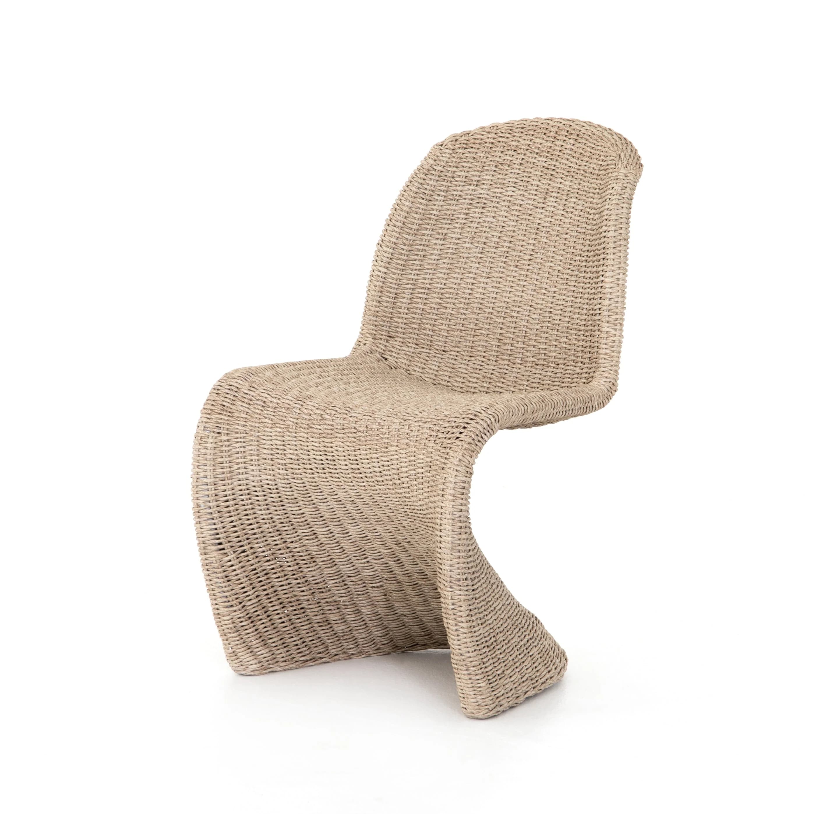 A modern, sculptural accent chair with a curved, continuous form, resembling a smooth 'S' shape. The entire structure, including the seat, back, and base, is constructed from woven material, giving it a textured appearance. The design is minimalist and appears to be suitable for indoor or outdoor use due to the material's typical properties. — 3D model