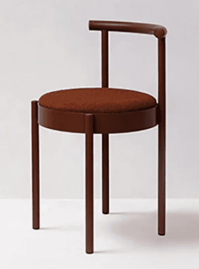 A modern chair with a circular, upholstered seat and a minimalist frame. The frame consists of four slender, cylindrical legs that extend upwards to support the seat. A thin, curved backrest is attached to two vertical supports that rise from the rear of the seat. — 3D model