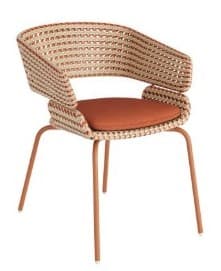 A modern armchair with a woven backrest and seat, supported by thin metal legs. It features a cushioned seat for comfort. — 3D model