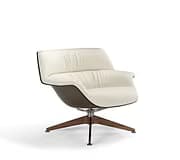 A modern lounge chair featuring a continuous, curved shell made from dark-stained molded plywood. The chair incorporates light-colored upholstered pads for the seat and lower back. It is supported by a dark-finished, four-star swivel base with splayed legs. — 3D model