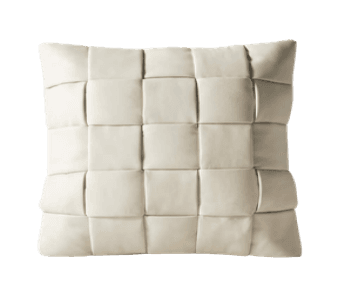 A square cushion with a woven pattern on its surface. The weaving consists of interlaced strips forming a grid of raised squares. — 3D model