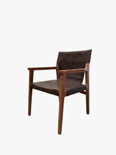 A modern armless chair with a dark wooden frame and a black sling-style upholstered back and seat, viewed from the rear. — 3D model
