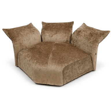A low-profile, plush lounge chair characterized by a wide, deep seat and three separate, loose back/arm cushions. It is upholstered in a textured, light brown or taupe velour fabric, suggesting comfort and a contemporary aesthetic. The design hints at modularity. — 3D model