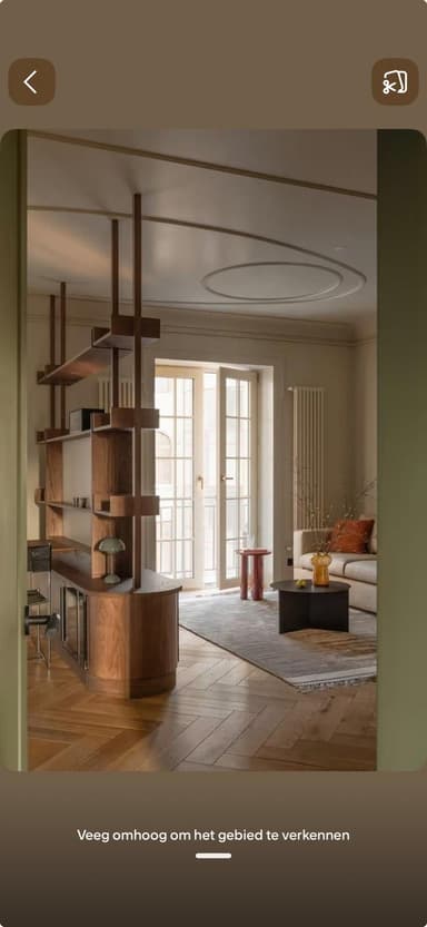 A contemporary tall shelving unit crafted from dark walnut wood, featuring an integrated lower cabinet with rounded edges and glass-front doors. The upper section consists of multiple adjustable shelves supported by slender vertical posts, creating an open and modular appearance. The design emphasizes display capabilities with a built-in storage solution. — 3D model