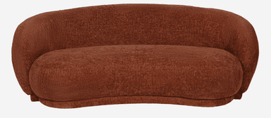 A rounded, upholstered sofa with a distinctive organic shape. It features a curved backrest that flows seamlessly into the armrests and a deep, accommodating seat. The upholstery has a textured appearance, suggesting a woven fabric. — 3D model