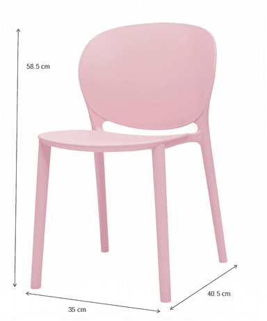 A modern, armless side chair constructed from a single piece of molded plastic in a soft pastel pink color. It features a gently curved backrest and seat, supported by four integrated cylindrical legs. — 3D model