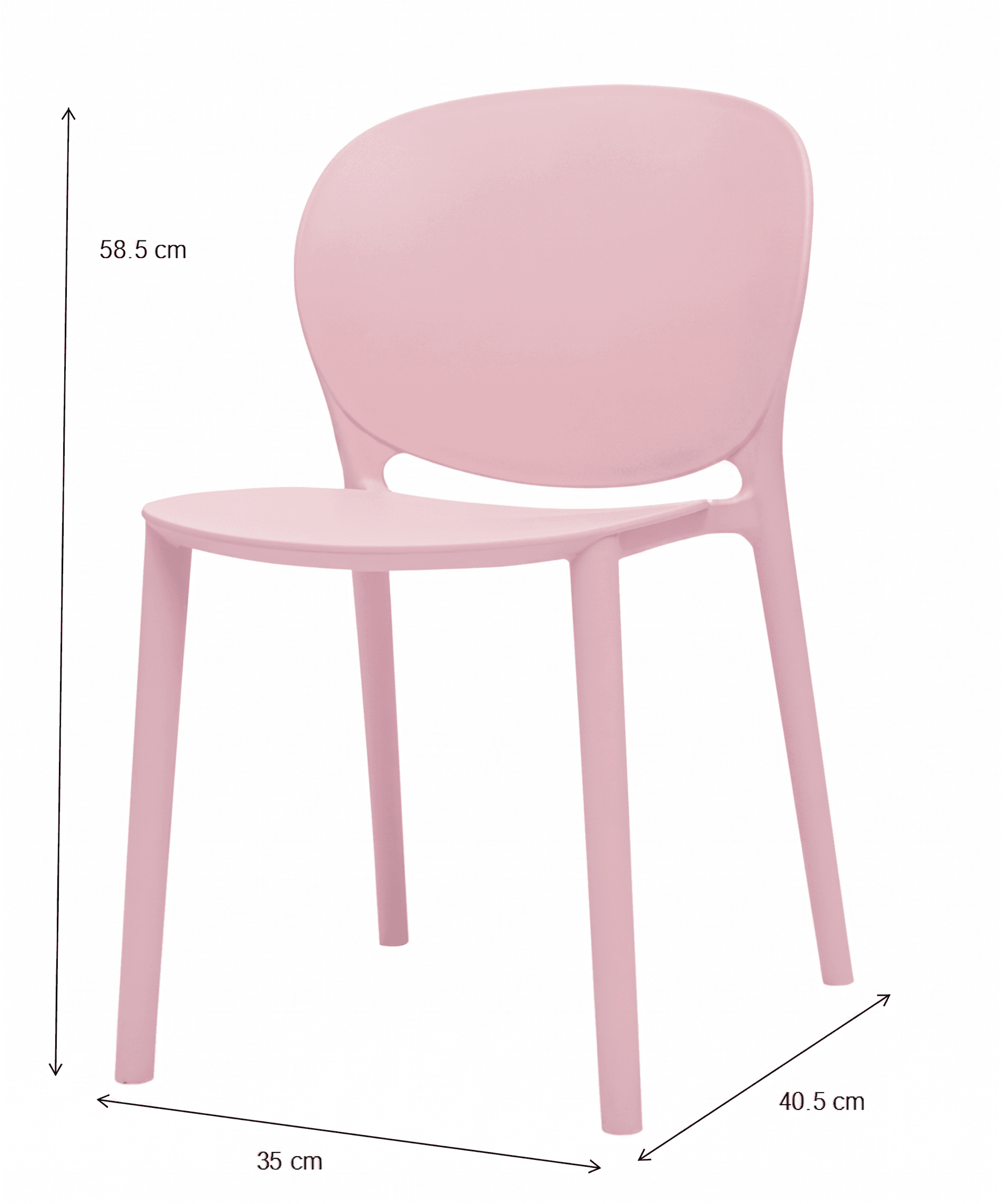 A modern, armless side chair constructed from a single piece of molded plastic in a soft pastel pink color. It features a gently curved backrest and seat, supported by four integrated cylindrical legs. — 3D model