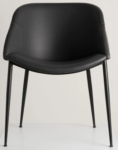 A contemporary chair with a channel-tufted upholstered back and seat, in black, supported by slender black metal legs. — 3D model