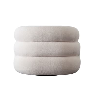 A contemporary, rounded armchair upholstered in a creamy white bouclé fabric, featuring a deep seat, integrated armrests and back, and a concealed swivel base. The design is plush and inviting, with a soft, textured appearance. — 3D model