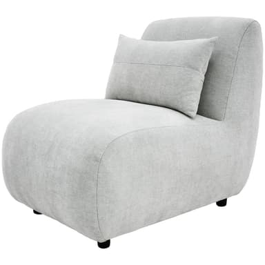 An armless, fully upholstered chaise lounge in a light gray fabric, featuring a clean, minimalist design and an included rectangular back cushion. — 3D model