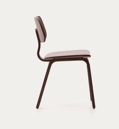 A minimalist, dark brown molded plywood side chair featuring a distinctly curved seat and backrest supported by four splayed, tapered legs. The chair exhibits a seamless, organic form typical of mid-century modern design. — 3D model