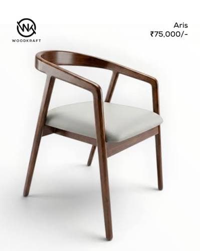 A modern armchair featuring a dark wood frame with a curved backrest that seamlessly integrates into armrests, complemented by a light gray upholstered seat. The chair stands on slender, subtly angled legs. — 3D model