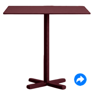A minimalist C-table featuring a rectangular tabletop, a single central pedestal, and an X-shaped cross base. The entire structure is rendered in a uniform matte maroon finish, suggesting powder-coated metal construction. The design is sleek and monochromatic, emphasizing clean lines. — 3D model