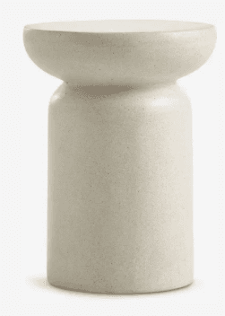 A cylindrical side table with a flared top and base. The table has a matte, speckled finish and a modern, minimalist design. Its form is reminiscent of a hourglass or a spool. — 3D model