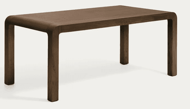 A dark brown wooden rectangular table featuring a minimalist and contemporary design with thick, rounded edges that seamlessly flow into the square legs. — 3D model