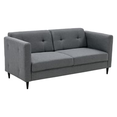A close-up view of a grey upholstered furniture piece, featuring a vertically ribbed or seamed textile surface and a single black, tapered leg visible below. The fabric appears to be a textured, possibly woven, material, indicating a modern or contemporary design. — 3D model
