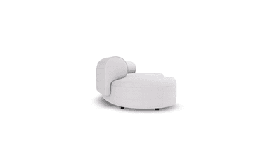 A white, curved sofa viewed from a top-down perspective. The sofa features a distinctive semi-circular design with segmented cushioning on the seating surface and backrest. The overall form suggests a modern or contemporary aesthetic. — 3D model