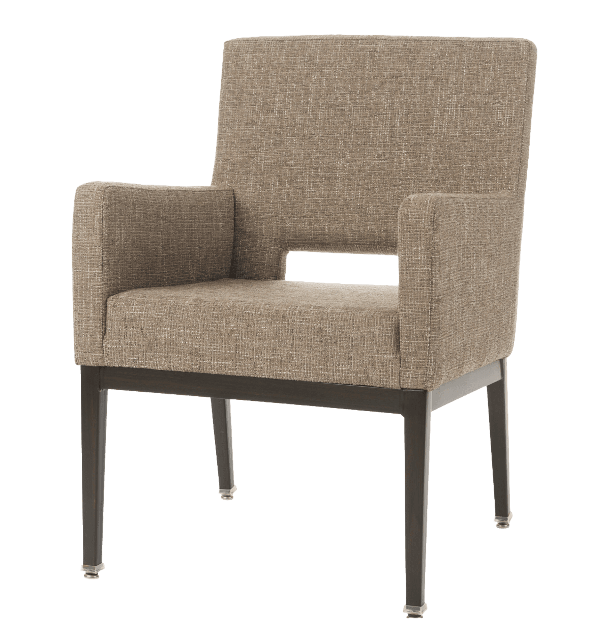 An upholstered chair featuring a rectangular cutout in the backrest and a dark wooden frame, suitable for dining or accent use. — 3D model