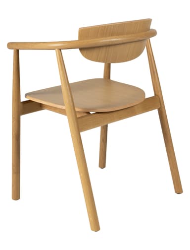 A wooden armchair with a curved backrest and seat. The frame and legs are made of light-colored wood with a visible grain. The armrests curve upwards and outwards. — 3D model