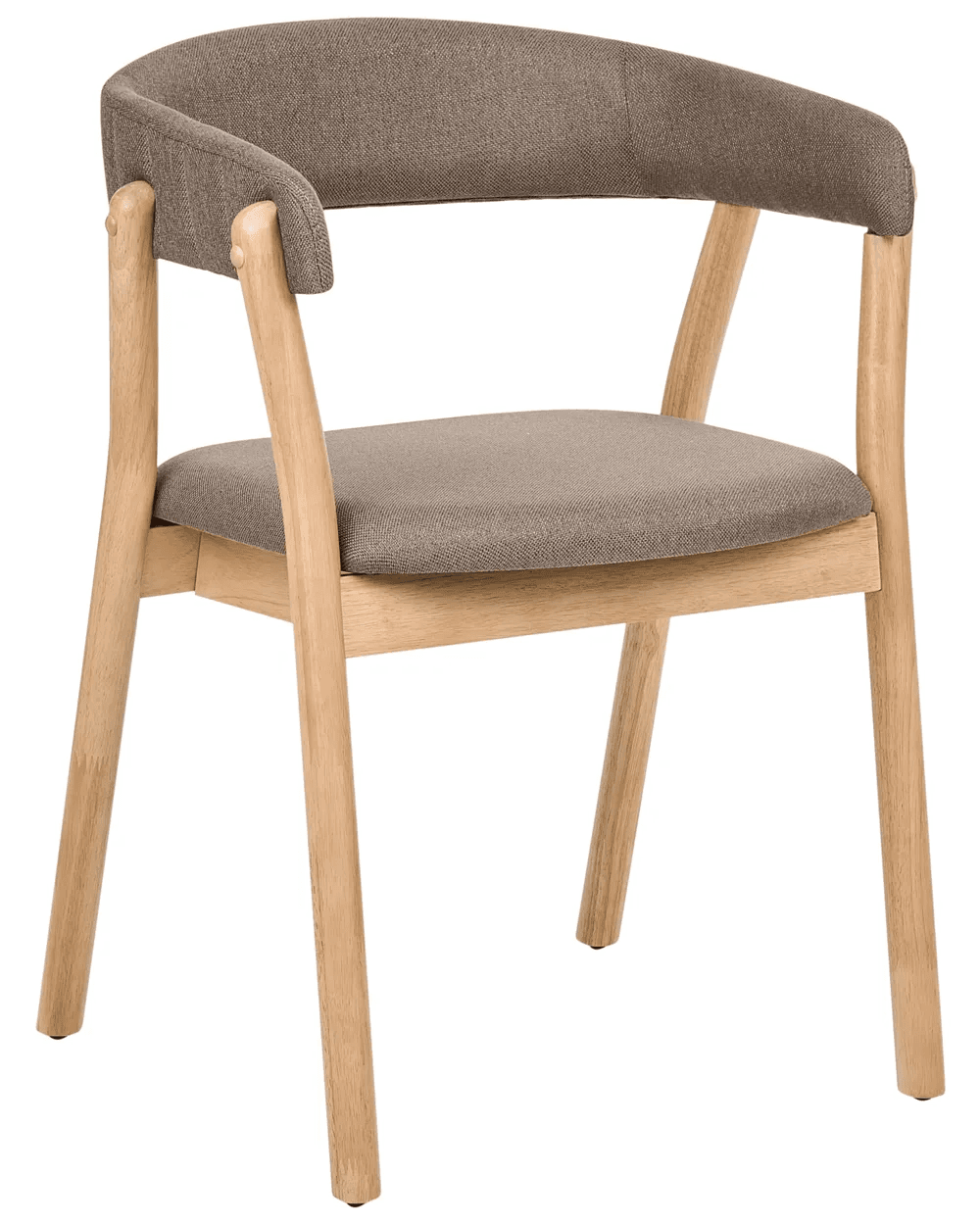 A contemporary chair with a curved backrest and armrests, featuring a wooden frame and upholstered seat and back. The design emphasizes clean lines and a natural aesthetic. — 3D model
