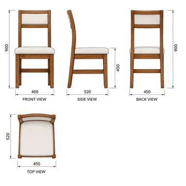 A contemporary dining chair featuring a light brown wooden frame and light-colored upholstered seat and backrest. The design is characterized by clean lines and a gently curved back. — 3D model