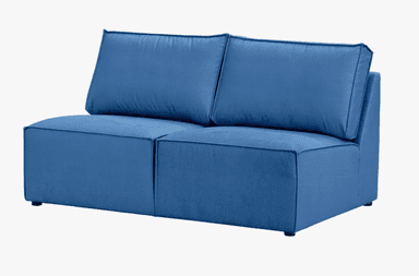 A two-seater modular sofa with clean lines and plush cushioning. The sofa features deep seats and backrests constructed from upholstered blocks, suggesting a modern, minimalist design. The upholstery appears to be a durable fabric, and the construction is robust with visible stitching detailing the edges of each cushion. — 3D model