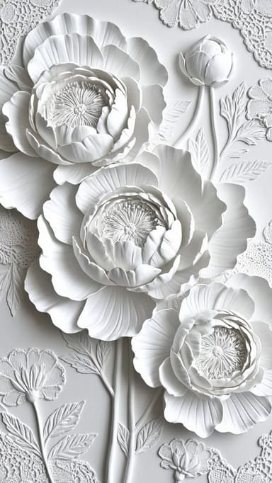 A three-dimensional white ceramic or plaster sculpture resembling a large, layered flower, designed for wall mounting. — 3D model