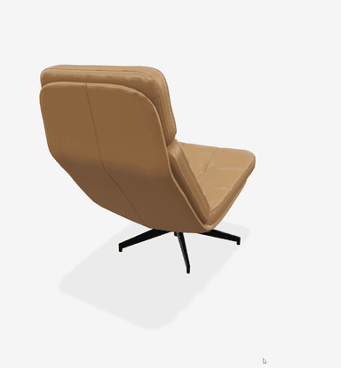 A contemporary lounge chair with a low profile and a reclined backrest. The chair features a tufted upholstery pattern across the seat and back. It is supported by a central pedestal base with four splayed legs, finished in black. The overall design suggests a modern aesthetic. — 3D model
