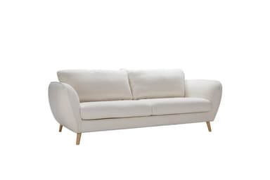 A two-seater sofa with rounded arms and back. It features a tufted seat cushion and two loose back cushions. The sofa is supported by four tapered wooden legs. — 3D model