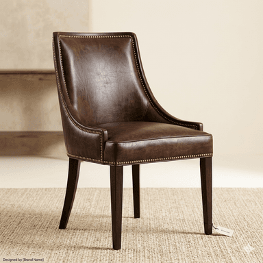 A dark brown dining chair viewed from the back. The chair features a curved, upholstered backrest and a seat base supported by four tapered wooden legs. The upholstery appears to be leather or a similar material with a matte finish. The legs are dark and slender, angled slightly outwards. — 3D model
