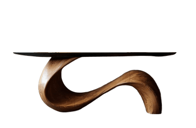 A console table with a distinctively sculptural base. The base is crafted from a dark, polished wood and features a flowing, sinuous, S-shaped design that appears to be carved from a single piece. The tabletop is rectangular, flat, and appears to be made of a darker, possibly stone or wood, material with a smooth finish. — 3D model