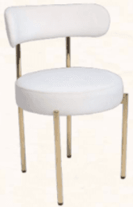 A modern armless chair featuring a circular upholstered seat and a low, curved backrest, supported by slender gold-finished metal legs. — 3D model