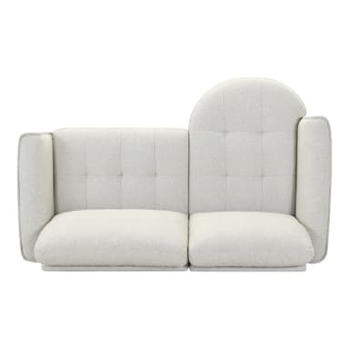 A contemporary sectional sofa featuring an integrated chaise lounge upholstered in a light beige textured fabric, supported by dark tapered wood legs. — 3D model
