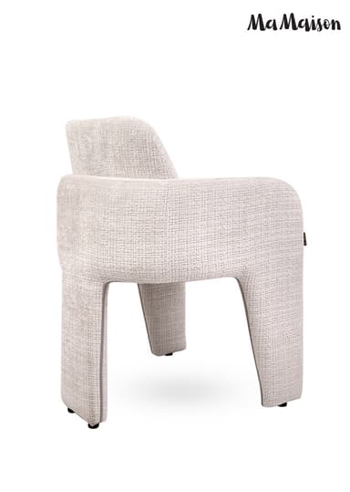An upholstered armchair with a modern design. The chair features a low profile, wide seat, and gently curved arms that integrate into the base. The backrest is slightly reclined. The legs are substantial and have an angular, somewhat sculptural form, tapering slightly towards the floor. — 3D model