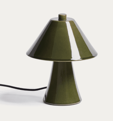 A contemporary olive green glazed ceramic table lamp with a distinctive mushroom-like shape. — 3D model