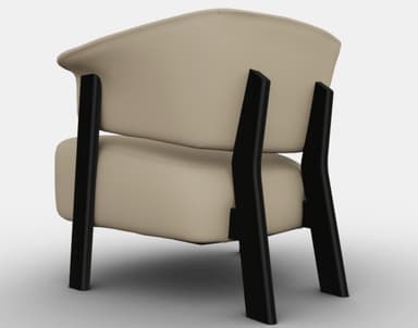 A modern armchair with a slightly curved backrest and seat. It features thin, black legs and a single upholstered seat and back cushion. The upholstery appears smooth and seamless. — 3D model