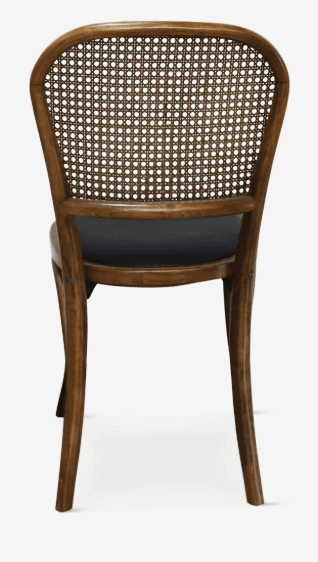 A classic bentwood chair featuring a dark-stained wooden frame, a cane mesh backrest, and an upholstered dark fabric seat. — 3D model