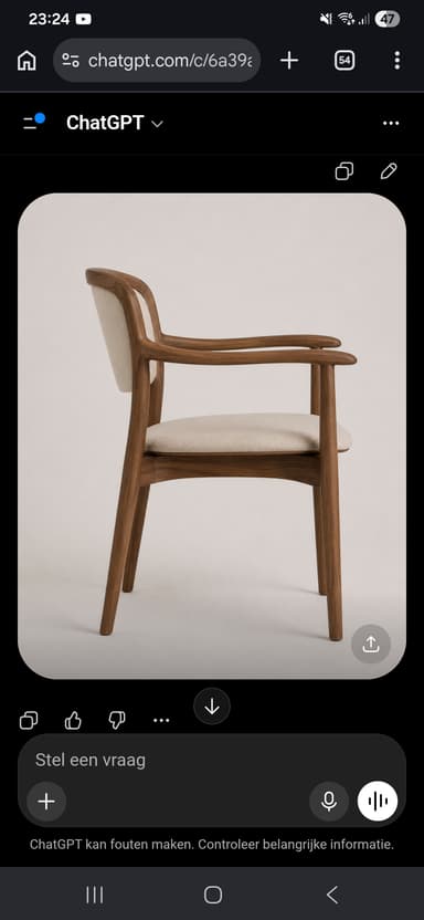 A modern Scandinavian-style armchair featuring a solid wood frame with a dark finish and upholstered seat and backrest. The design emphasizes organic curves and clean lines, with integrated armrests flowing from the backrest support. The upholstery is a light, textured fabric, complementing the warm tone of the wood. — 3D model