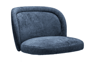 An armless, low-back chair, fully upholstered in a deep blue, textured fabric. The seat and backrest are seamlessly integrated with rounded edges, presenting a modern and minimalist aesthetic. The chair lacks visible legs or a base, focusing solely on the upholstered components. — 3D model